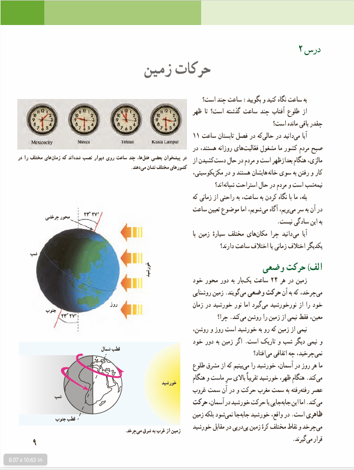 مطالعات اجتماعی (جغرافیا، تاریخ، مدنی) - پایۀ نهم دورۀ اوّل متوسطه - درس ٢: حرکات زمین